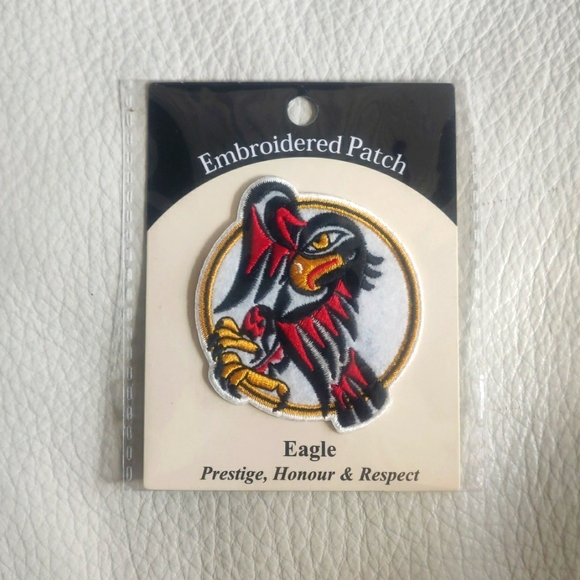 'Eagle Defending' 2.5" Embroidered Patch Indigenous Design by Douglas LaFortune - Picture 1 of 4